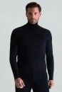 Boğazlı Slim Fit Lacivert Merino Yün Triko - Thumbnail