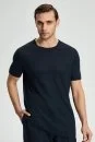 Saf Keten Lacivert Bisiklet Yaka T-Shirt - Thumbnail