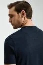 Saf Keten Lacivert Bisiklet Yaka T-Shirt - Thumbnail