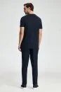 Saf Keten Lacivert Bisiklet Yaka T-Shirt - Thumbnail