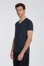 V Yaka Lacivert Basic T-Shirt