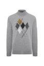 Lambswool Yün Argyle Desenli Yarım Balıkçı Yaka Açık Gri Kazak - Thumbnail