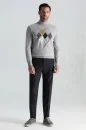 Lambswool Yün Argyle Desenli Yarım Balıkçı Yaka Açık Gri Kazak - Thumbnail