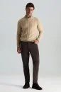 Lambswool Yün Saç Örgü Desenli Bisiklet Yaka Camel Kazak - Thumbnail