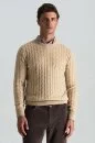 Lambswool Yün Saç Örgü Desenli Bisiklet Yaka Camel Kazak - Thumbnail