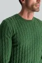 Lambswool Yün Saç Örgü Desenli Bisiklet Yaka Yeşil Kazak - Thumbnail