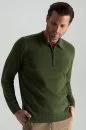 Lambswool Yünü Polo Yaka Yarım Fermuarlı Yeşil Triko Kazak - Thumbnail