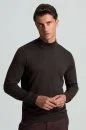 Lupetto Yaka Merino Yün Koyu Kahverengi Triko - Thumbnail