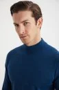 Lupetto Yaka Merino Yün Mavi Triko - Thumbnail