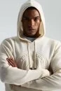 M Logolu Kapüşonlu Kırık Beyaz Hoody - Thumbnail