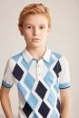Mavi Beyaz Baklava Desen Çocuk Triko Polo - Thumbnail