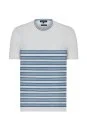 Mavi Çizgi Desenli Bisiklet Yaka Beyaz Triko T-Shirt - Thumbnail