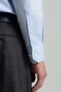 Kuş Gözü Dokulu Non-Iron Business Gizli Düğme Mavi Gömlek - Thumbnail