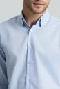 Kuş Gözü Dokulu Non-Iron Business Gizli Düğme Mavi Gömlek - Thumbnail