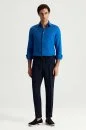 İndigo Mavi Saf Keten Spor Gömlek