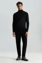Boğazlı Slim Fit Siyah Merino Yün Triko - Thumbnail
