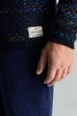 Merino Yün Etnik Desen Bisiklet Yaka Lacivert Kazak - Thumbnail