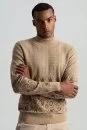 Merino Yün İpek Karışım Paisley Desen Lupetto Yaka Camel Triko Kazak - Thumbnail