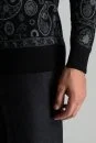 Merino Yün İpek Karışım Paisley Desen Lupetto Yaka Siyah Triko Kazak - Thumbnail