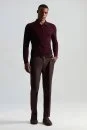 Merino Yün İpek Karışım Polo Yaka Yarım Fermuarlı Bordo Triko - Thumbnail
