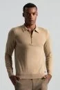Merino Yün İpek Karışım Polo Yaka Yarım Fermuarlı Camel Triko - Thumbnail