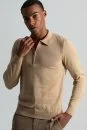 Merino Yün İpek Karışım Polo Yaka Yarım Fermuarlı Camel Triko - Thumbnail