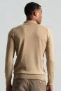 Merino Yün İpek Karışım Polo Yaka Yarım Fermuarlı Camel Triko - Thumbnail