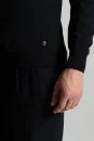 Merino Yün İpek Karışım Polo Yaka Yarım Fermuarlı Siyah Triko - Thumbnail
