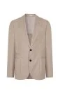 Merino Yün-İpek-Keten Karışım Taş Rengi Blazer Ceket