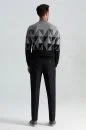 Merino Yün Lupetto Yaka Desenli Siyah Triko - Thumbnail