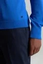 Merino Yün Mavi Bisiklet Yaka Triko - Thumbnail