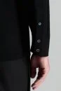 Merino Yün Pamuk Karışım Şerit Desenli Düğmeli Siyah Triko Gömlek - Thumbnail