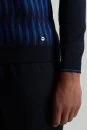 Merino Yün Şerit Desenli Lacivert Bisiklet Yaka Triko - Thumbnail