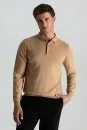 Merino Yünü Polo Yaka Camel Triko - Thumbnail