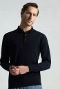 Merino Yünü Polo Yaka Lacivert Triko - Thumbnail