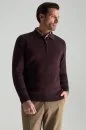 Merino Yünü Polo Yaka Yarım Fermuarlı Bordo Triko Kazak - Thumbnail