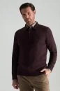 Merino Yünü Polo Yaka Yarım Fermuarlı Bordo Triko Kazak - Thumbnail