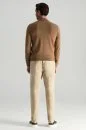 Merino Yünü Polo Yaka Yarım Fermuarlı Camel Triko Kazak - Thumbnail