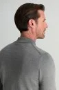 Merino Yünü Polo Yaka Yarım Fermuarlı Gri Triko Kazak - Thumbnail