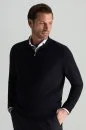 Merino Yünü Polo Yaka Yarım Fermuarlı Lacivert Triko Kazak
