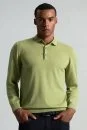 Merino Yünü Polo Yaka Yeşil Triko - Thumbnail