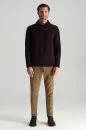 Merino Yünü Şal Yaka Bordo Triko Kazak - Thumbnail