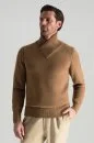 Merino Yünü Şal Yaka Camel Triko Kazak - Thumbnail