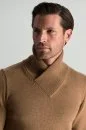 Merino Yünü Şal Yaka Camel Triko Kazak - Thumbnail