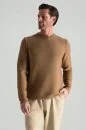 Merino Yünü Şerit Detaylı Bisiklet Yaka Camel Triko Kazak - Thumbnail
