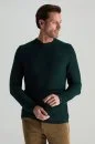Merino Yünü Şerit Detaylı Bisiklet Yaka Koyu Yeşil Triko Kazak - Thumbnail
