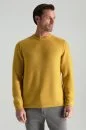 Merino Yünü Şerit Detaylı Bisiklet Yaka Sarı Triko Kazak