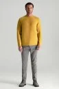 Merino Yünü Şerit Detaylı Bisiklet Yaka Sarı Triko Kazak