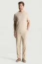 Merserize Pamuk Bisiklet Yaka Bej Basic T-Shirt