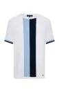 Merserize Pamuk Blok Detaylı Bisiklet Yaka Beyaz-Mavi Triko T-Shirt